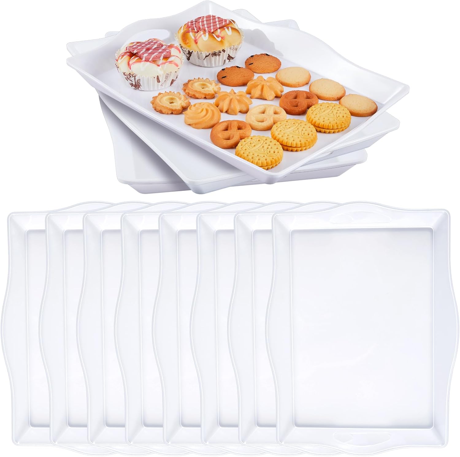 Uiifan 8 bandejas de plástico para servir alimentos para fiestas, bandejas de plástico con asas de 15 x 10 pulgadas, bandejas rectangulares de