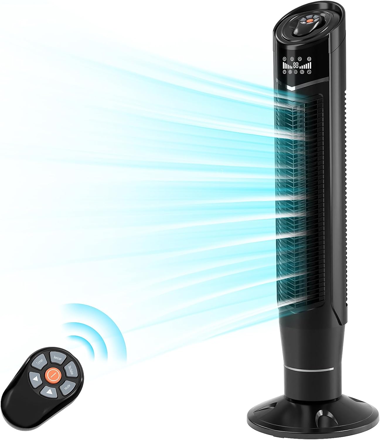 R.W.FLAME Ventilador de torre, ventilador oscilante de 360, enfriamiento silencioso, portátil, sin aspas, ventilador de piso con control remoto, 8