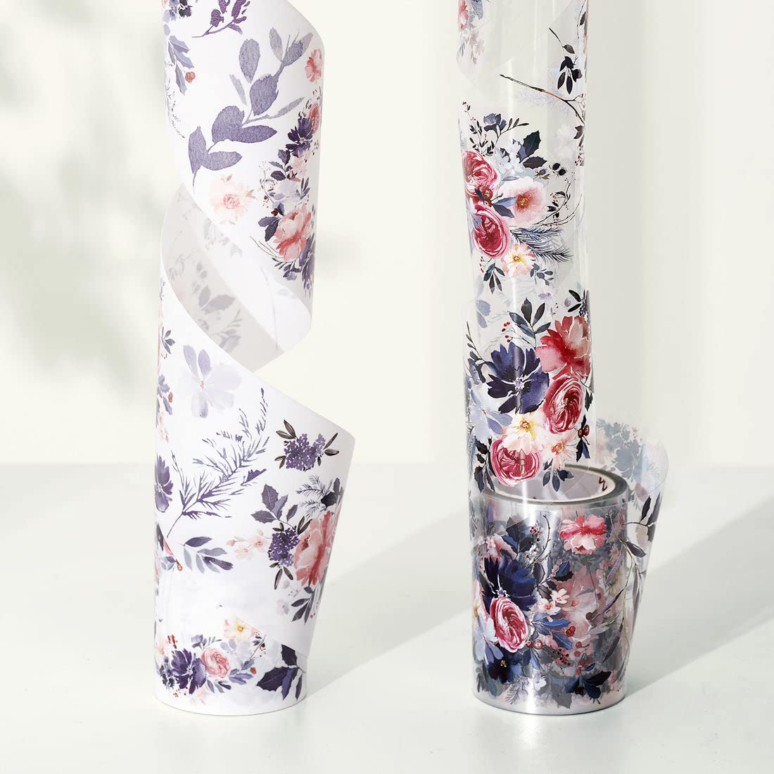 WT Frosty Rose – Cinta ancha de PET, rollo individual, diseños originales, cinta decorativa floral, cinta transparente para manualidades para