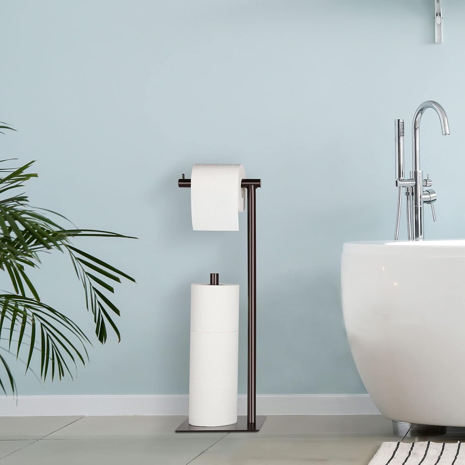 Soporte de papel higiénico industrial para rollo de papel higiénico con reserva de baño, organizador de papel higiénico de pie con dispensador de