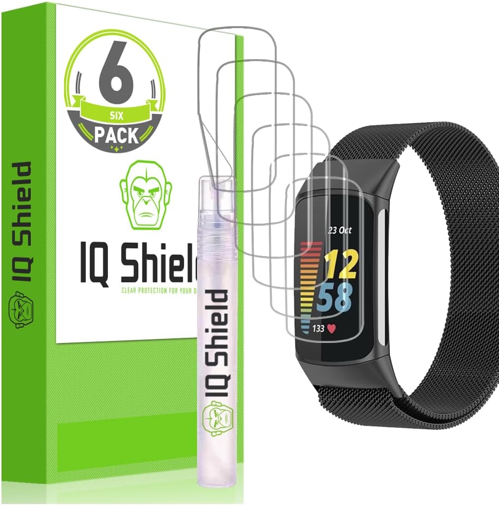 IQShield Protector de pantalla compatible con Fitbit Charge 6  Charge 5 (paquete de 6) película de TPU transparente antiburbujas