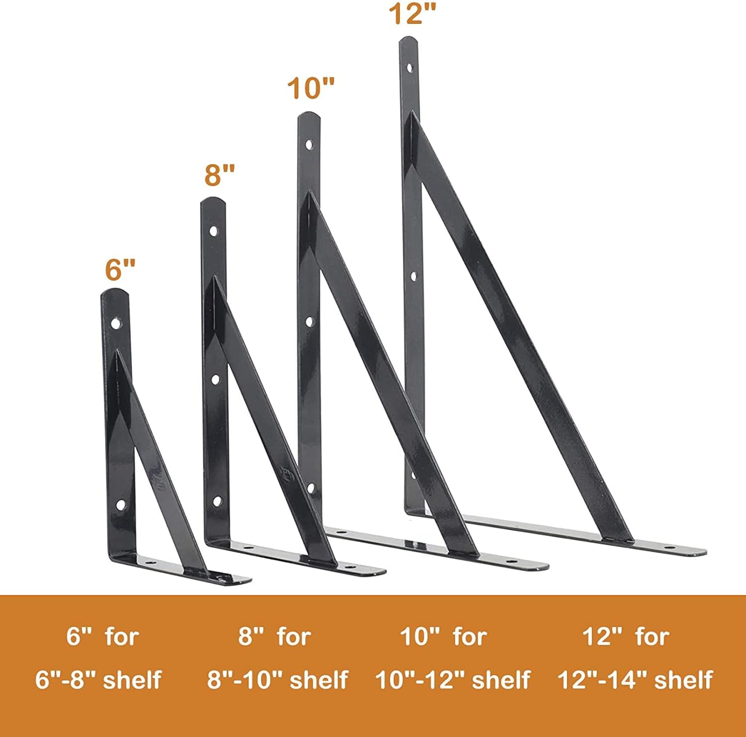 Soportes de estante de 10 pulgadas, paquete de 2 soportes en L resistentes para estantes, soportes de metal triángulo de 90 grados para estante