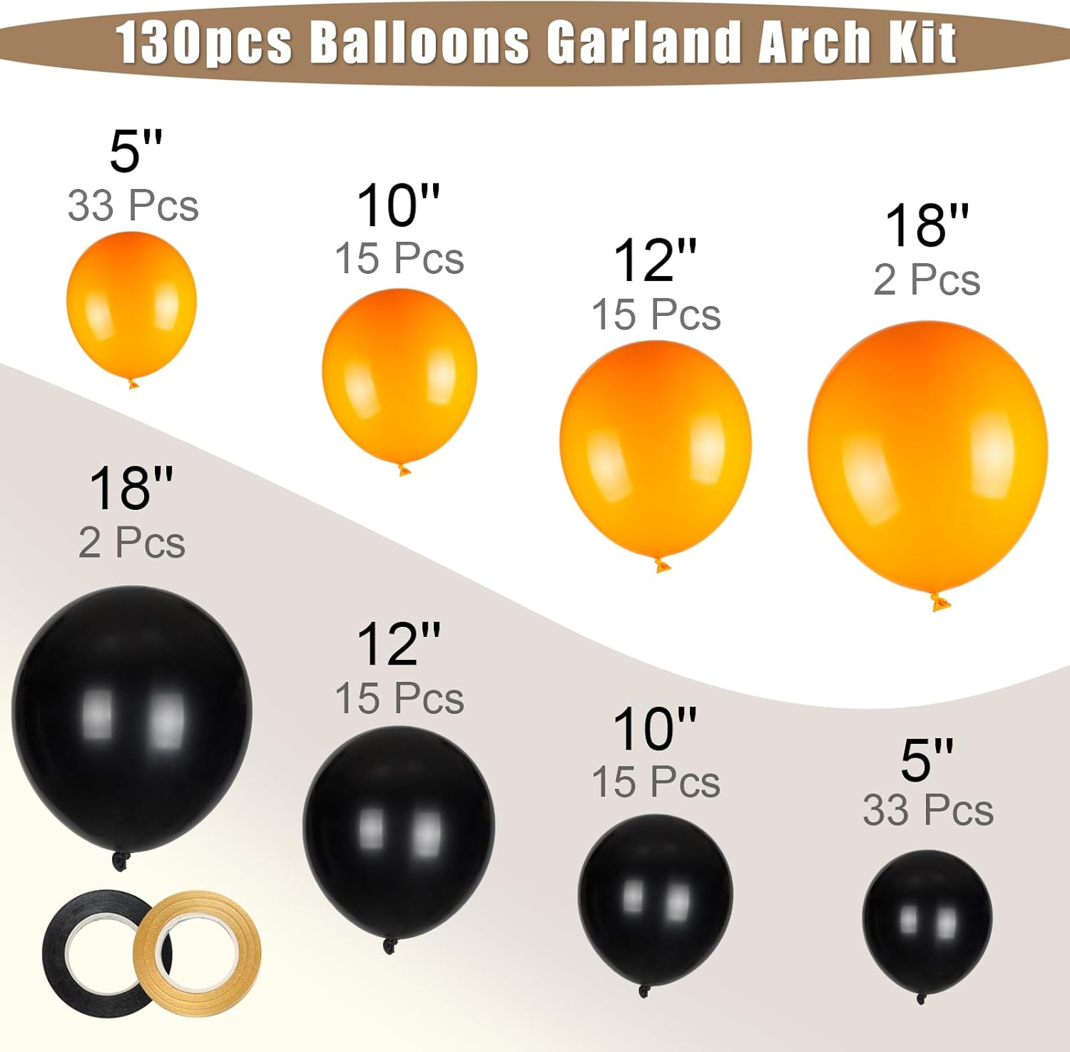 Kit de arco de guirnalda de globos negros y naranjas, 18, 12, 10, 5 pulgadas, paquete de globos de látex para cumpleaños, graduación, decoración de