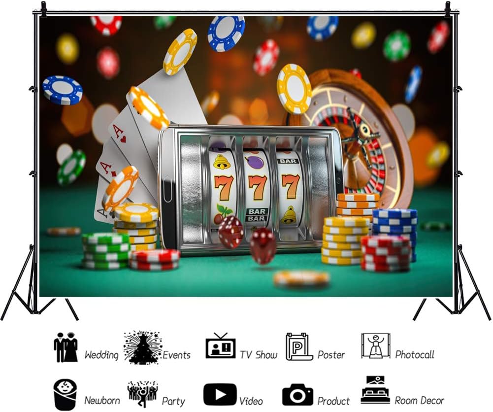OERJU Telón de fondo de casino de 10 x 8 pies Las Vegas Nevada Casa de juego Bokeh Bargaining Chip Ruleta Rueda Lucky Card Game Fondo Subterráneo
