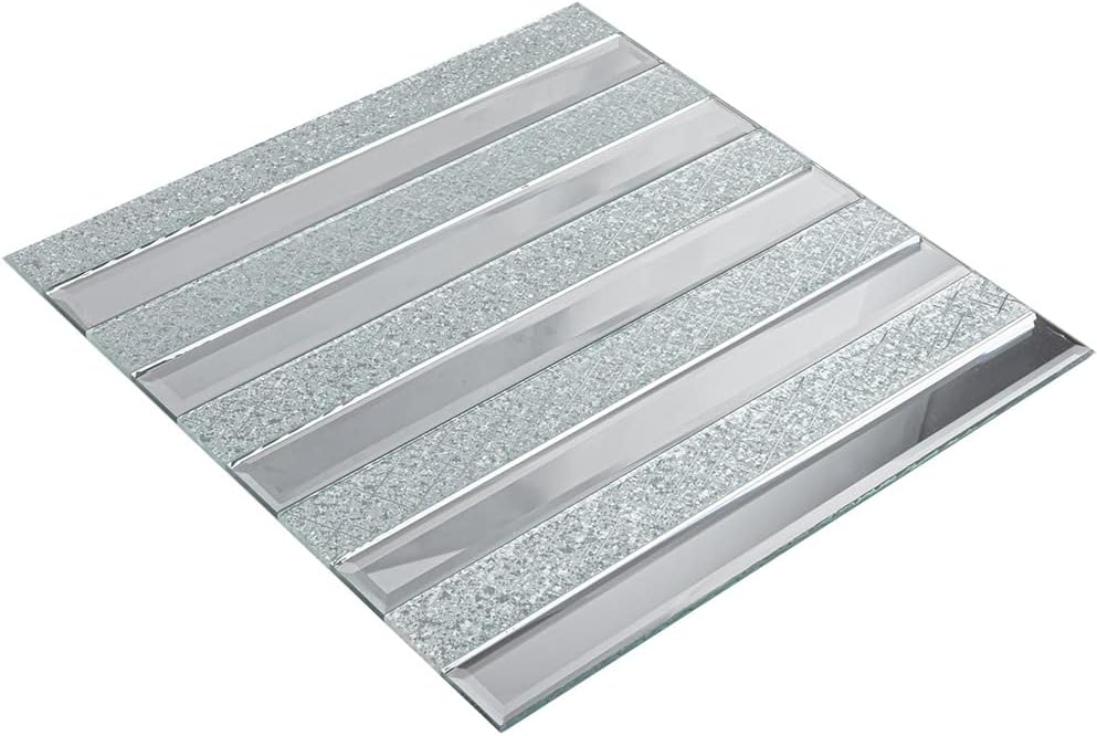 Mosaico de espejo biselado para despegar y pegar, azulejos autoadhesivos de vidrio para salpicaduras de cocina, pared de baño (5 hojas, meteorito