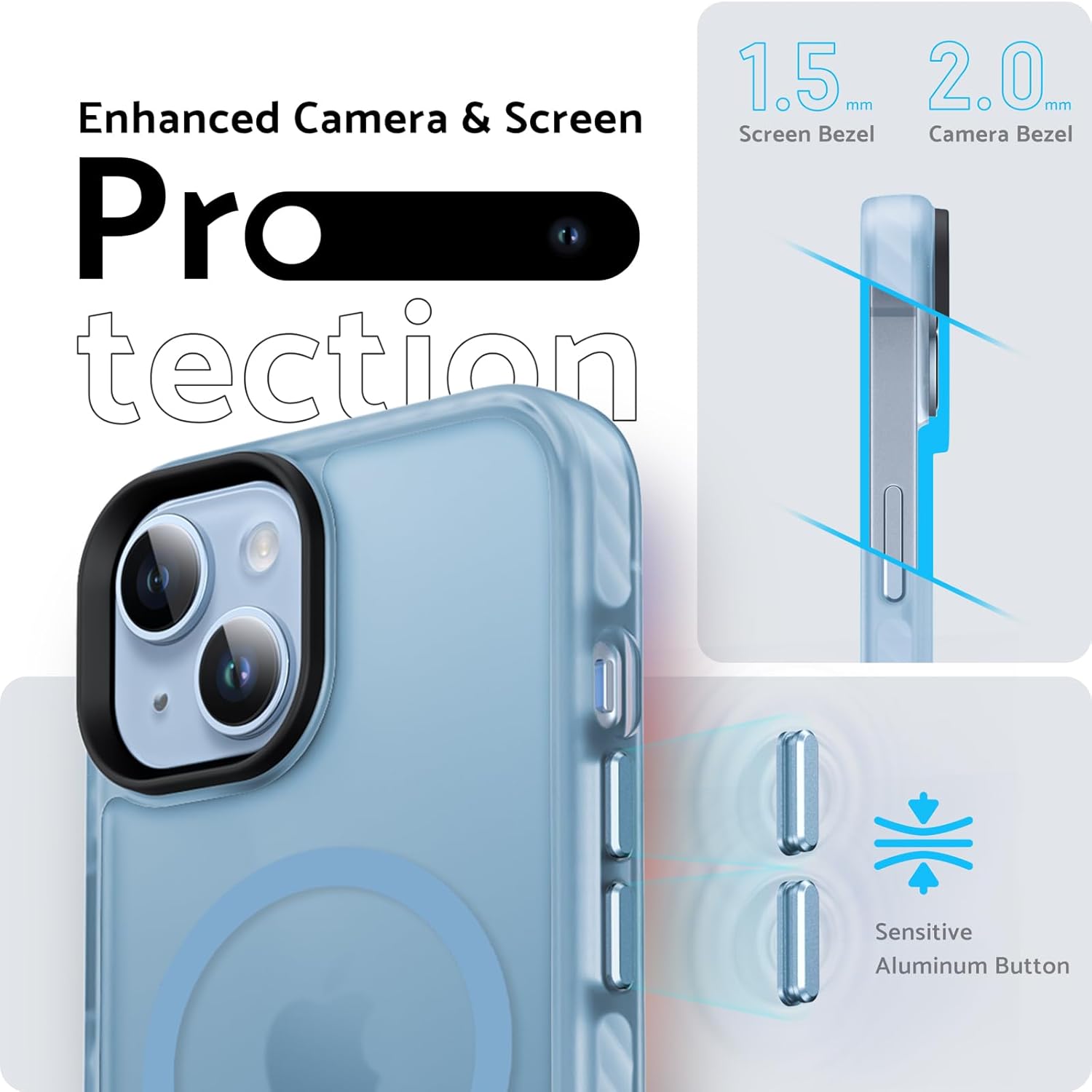 DASFOND Funda magnética diseñada para iPhone 15, compatible con Magsafe, protección contra caídas de grado militar con tira a prueba de golpes,