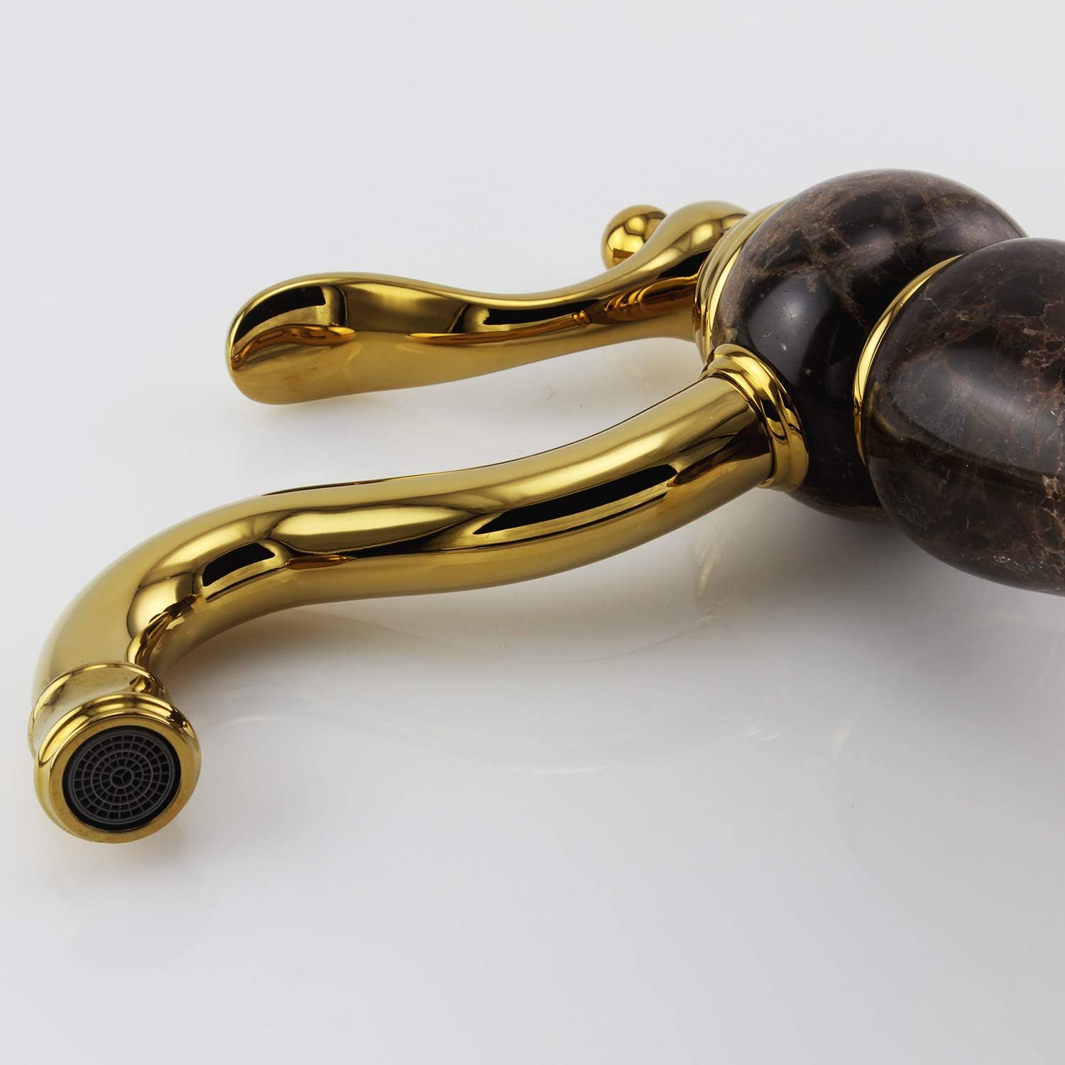 Grifo de baño de piedra de lujo europeo todo cobre y mármol natural Emperador grifo mezclador caliente y frío grifo dorado acabado C12123DS-FW