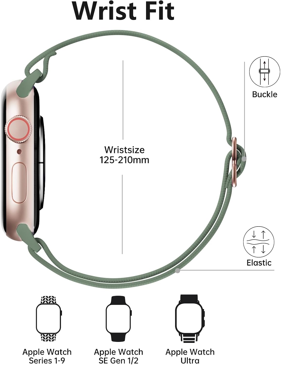 Correa elástica de nailon para Apple Watch UltraSeries 87654321  SE (generación 12), correa deportiva elástica ajustable para iWatch para mujeres y