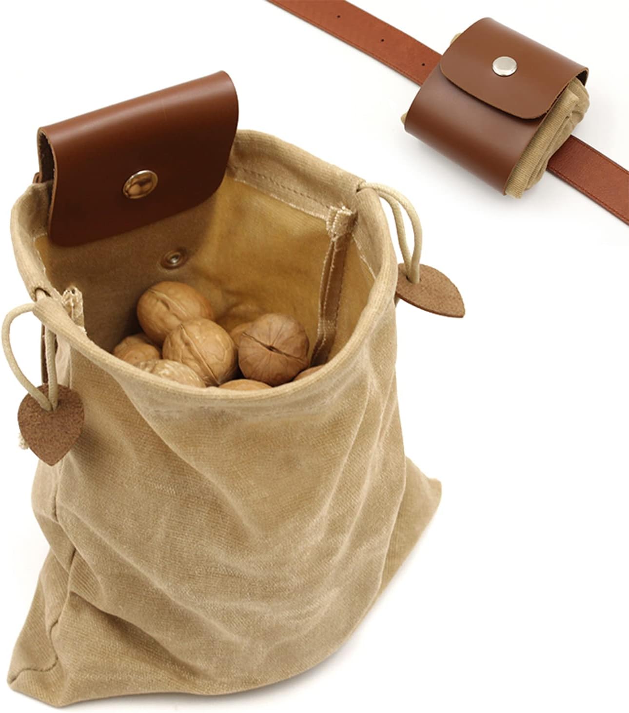 ASENIE Bolsa de forrajeo de lona encerada plegable para acampar al aire libre, bolsa de forrajeo para almacenamiento de hongos, de cuero, resistente