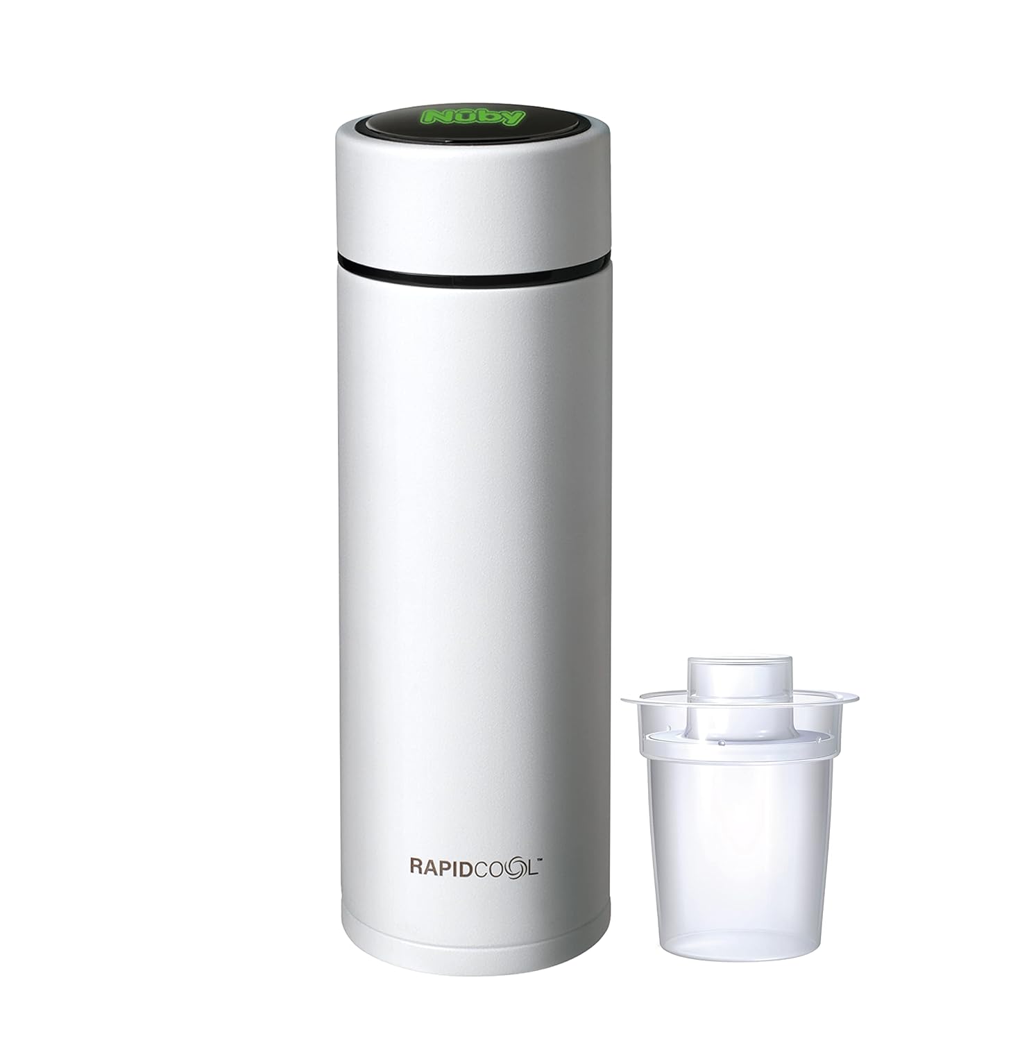 Nuby RapidCool – Fabricante portátil de biberones para bebés, sin BPA, incluye dispensador de leche en polvo y tapa digital, ideal para biberones de