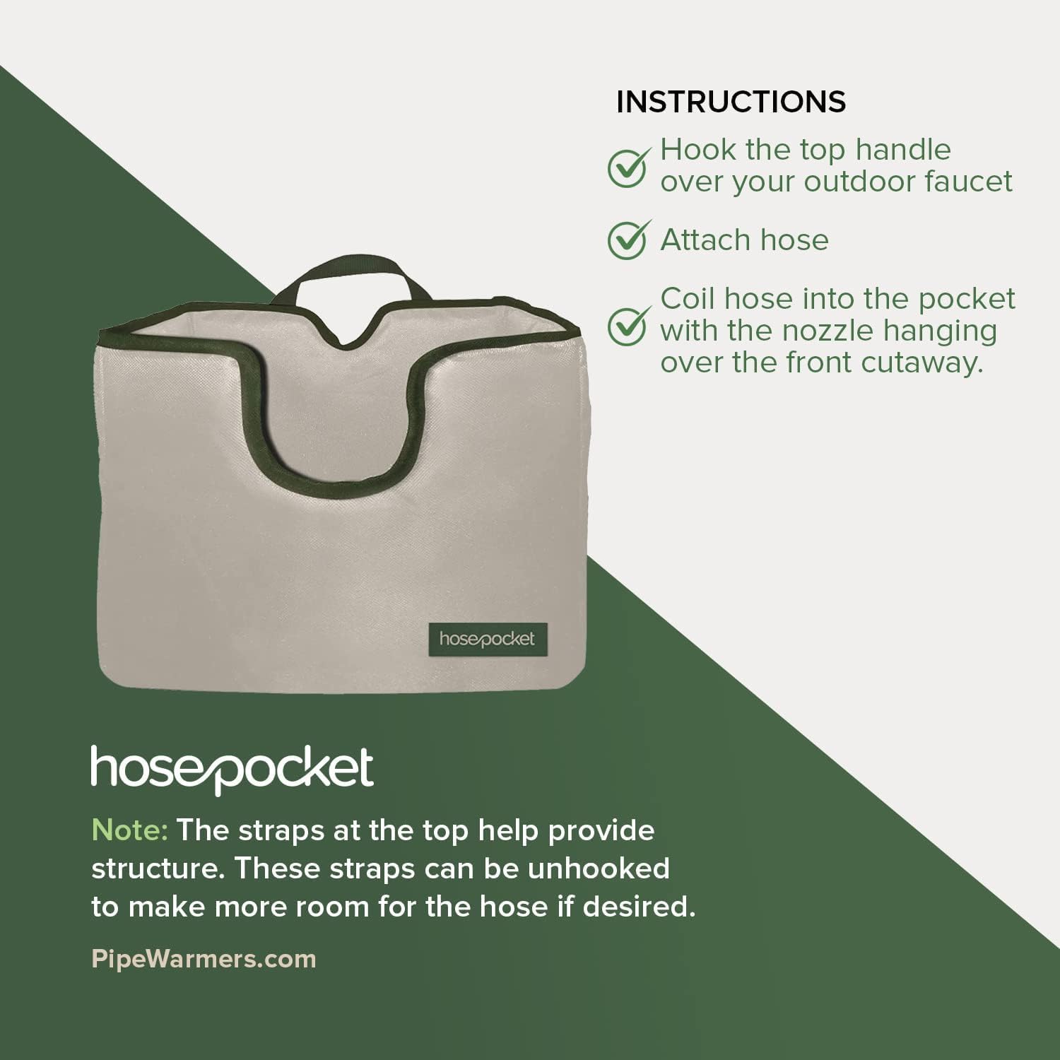Hose Pocket – Soporte expandible para manguera de jardín  Guarda tu manguera de jardín expandible de forma ordenada y sencilla  Tamaño grande