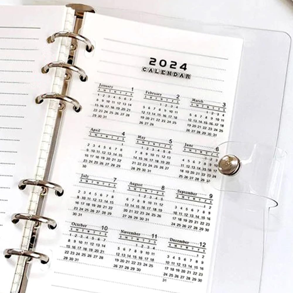 2 hojas de calendario 2024 separadores de carpetas A5 insertos de carpeta PP esmerilado transparente a5 6 anillas divisores de índice para