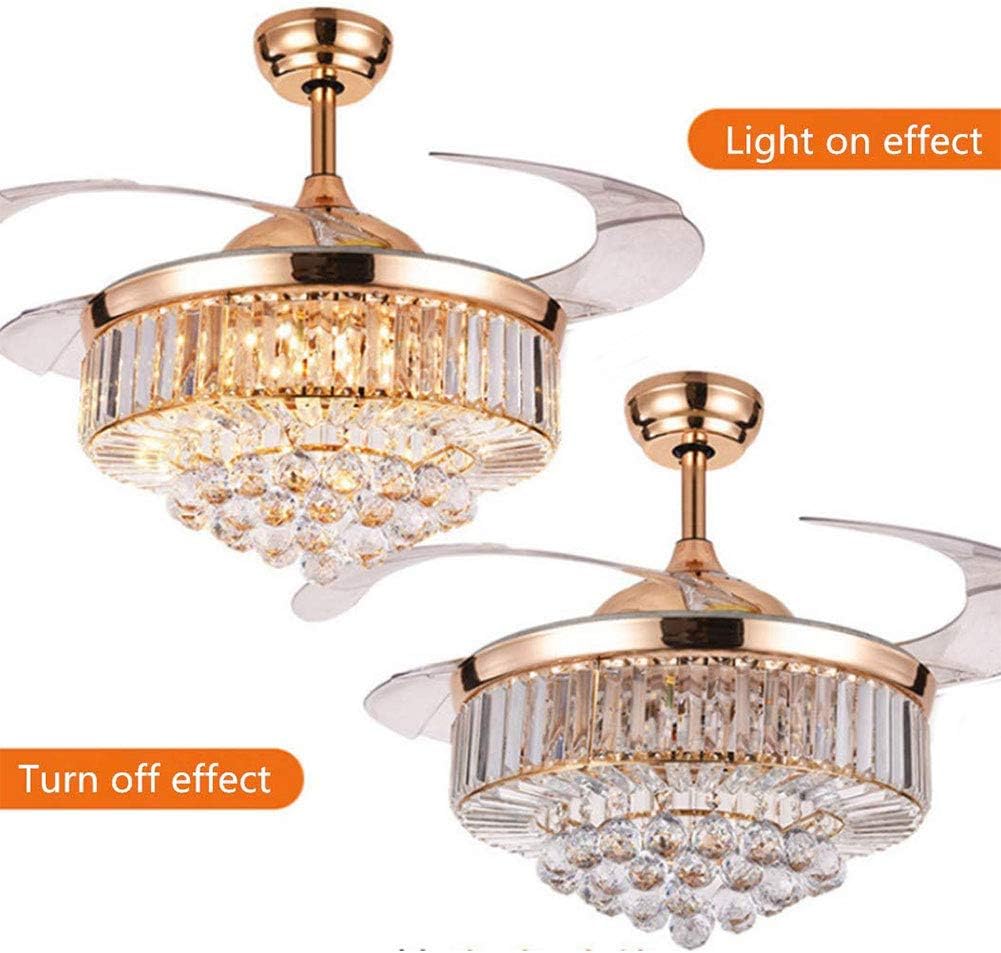 LUOLAX Candelabro de techo de cristal moderno de 42 pulgadas y control remoto, 3 colores y 3 velocidades de cambio, lámpara LED retráctil para sala
