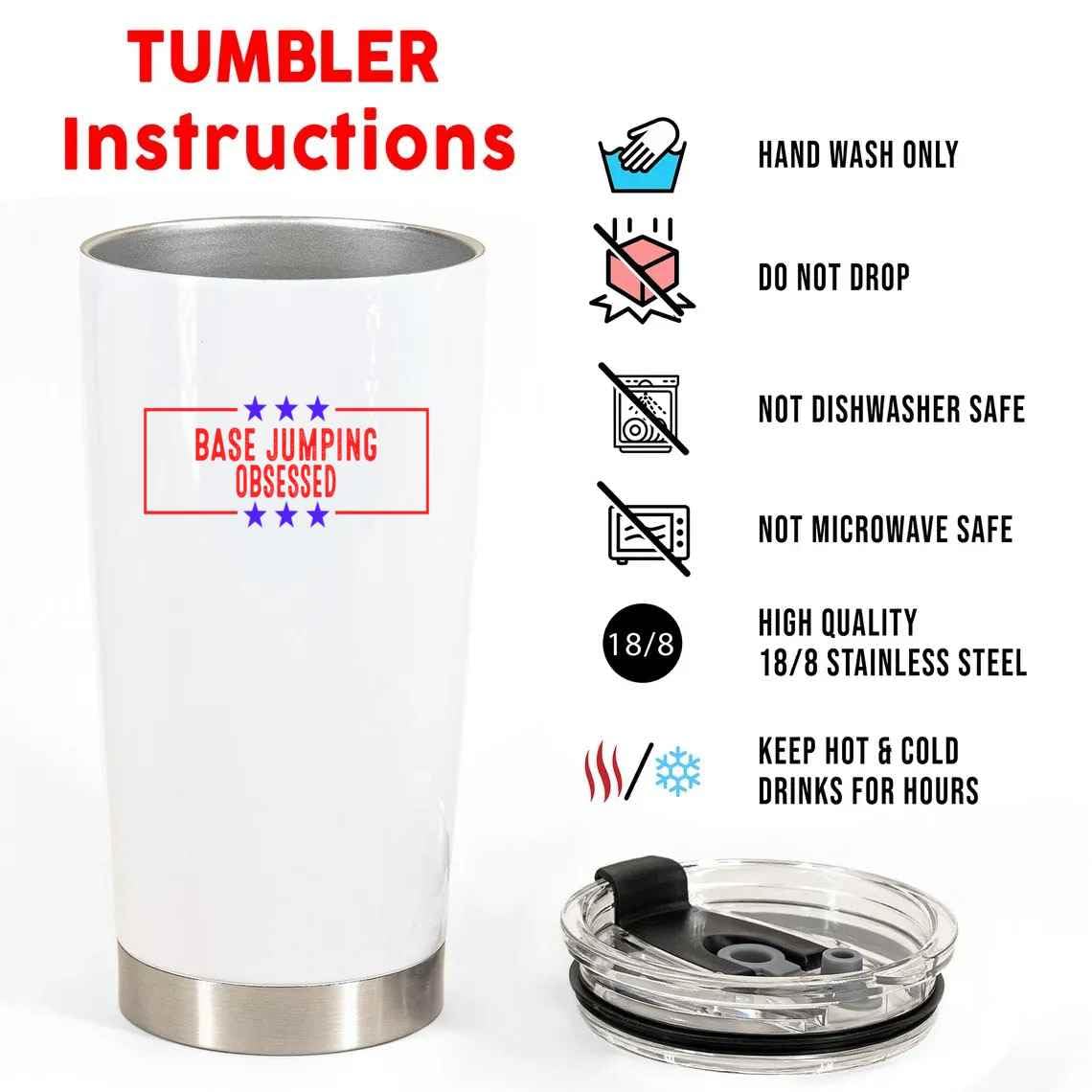 Base Jumping Gifts, Ideal for Mother’s Anniversary – Funny Base Jumping, Base Jumping Lovers Idea on 20 Oz White Stainless Steel Fat Tumbler
