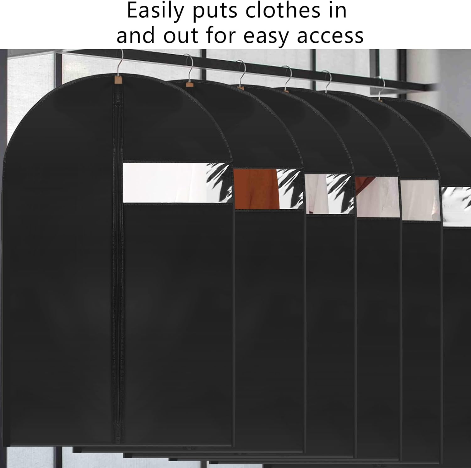 GoodtoU Fundas de traje, bolsas de ropa negras para viajes, 12 paquetes de bolsas de vestir para almacenamiento en el armario, bolsas de ropa de