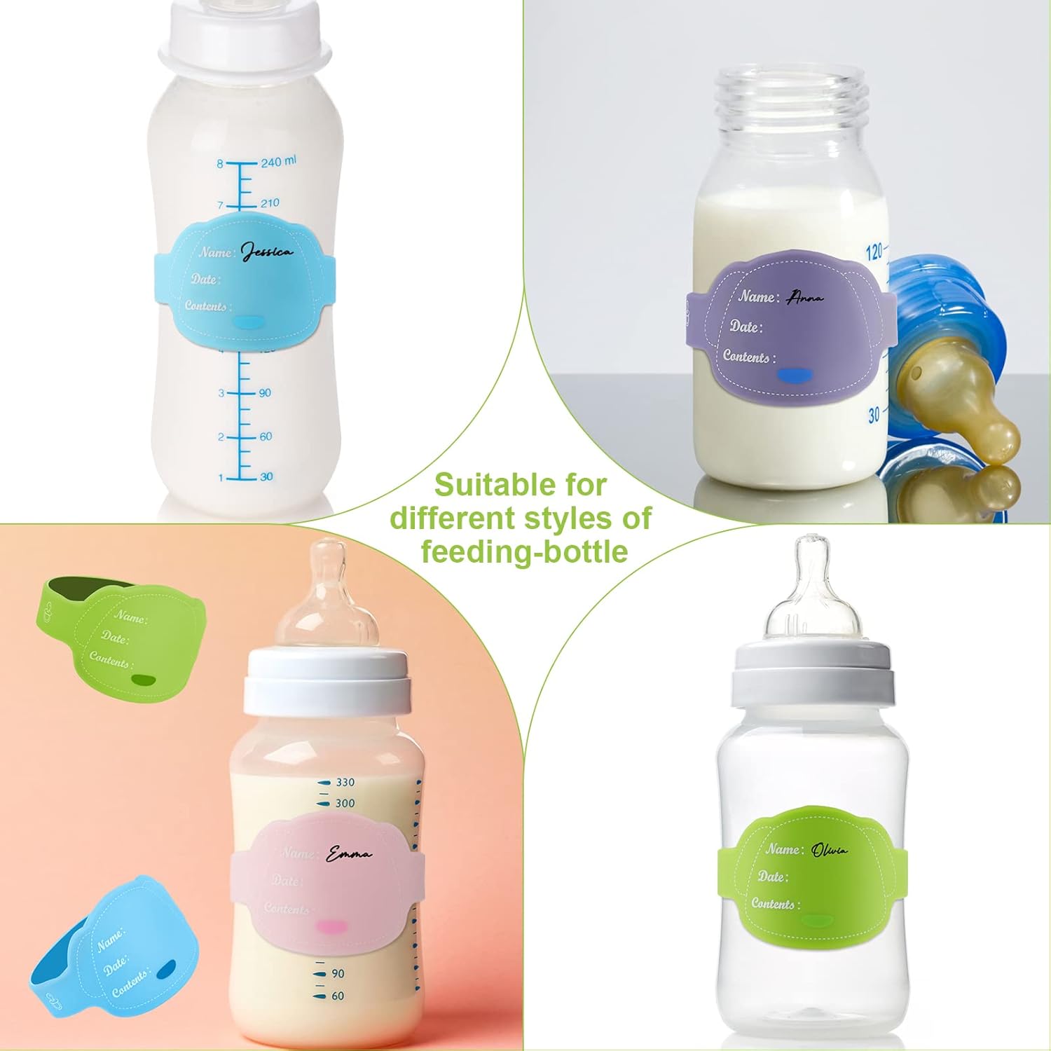 12 etiquetas para biberones para guardería, etiquetas de silicona para botellas de guardería, artículos esenciales para el cuidado del día,