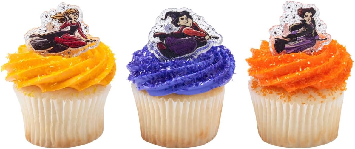 DecoPac Disney Hocus Pocus Forever Bewitching Anillos, decoraciones de cupcakes con las hermanas Sanderson en vuelo, 3 diseños, adornos para tartas