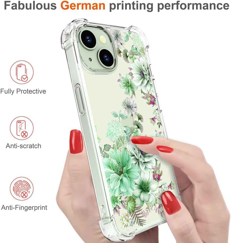 Funda para iPhone 15 con diseño floral, bonita y transparente, para mujeres y niñas, compatible con iPhone 15, diseño de dalias maravillosas, color