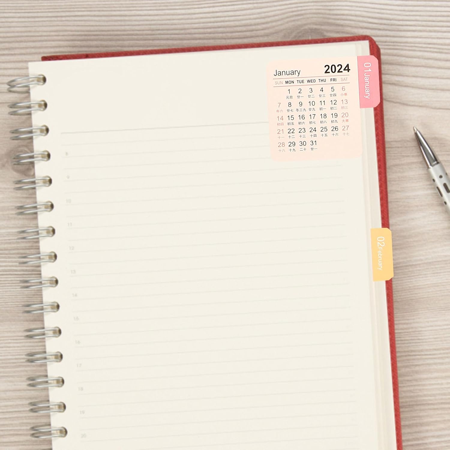 10 juegos de calcomanías de calendario 2024, pestañas de índice mensual, divisor adhesivo, calendario mensual, calcomanías para planificadores,