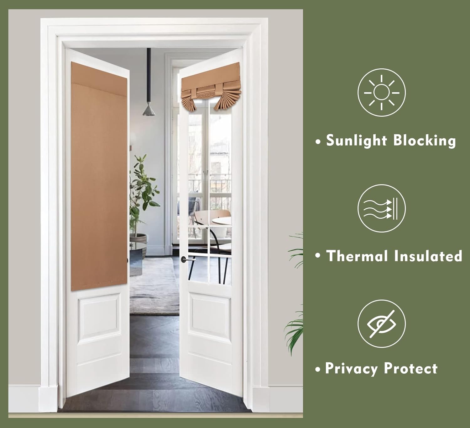 PI Cortina opaca para puerta francesa, privacidad con aislamiento térmico y velcro para puerta de cristal, puerta delantera, puerta corredera,