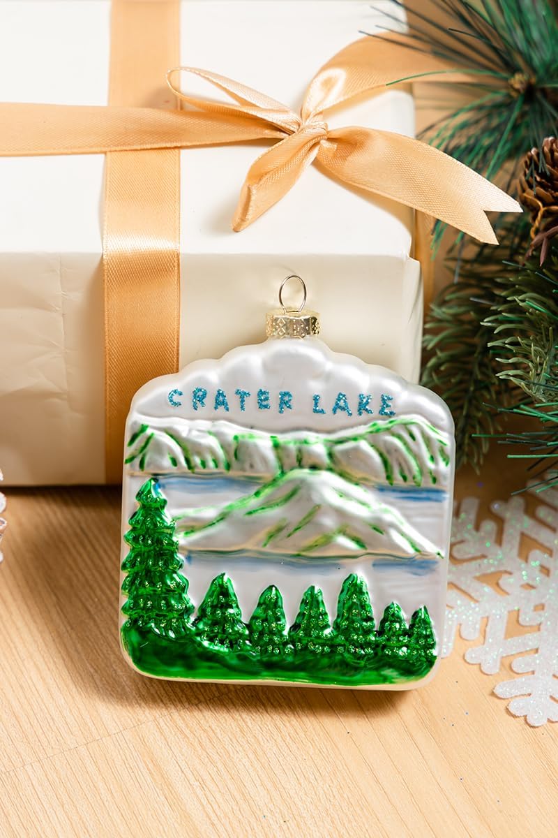 Adorno de Navidad del Parque Nacional del Lago del Cráter de Oregón de vidrio