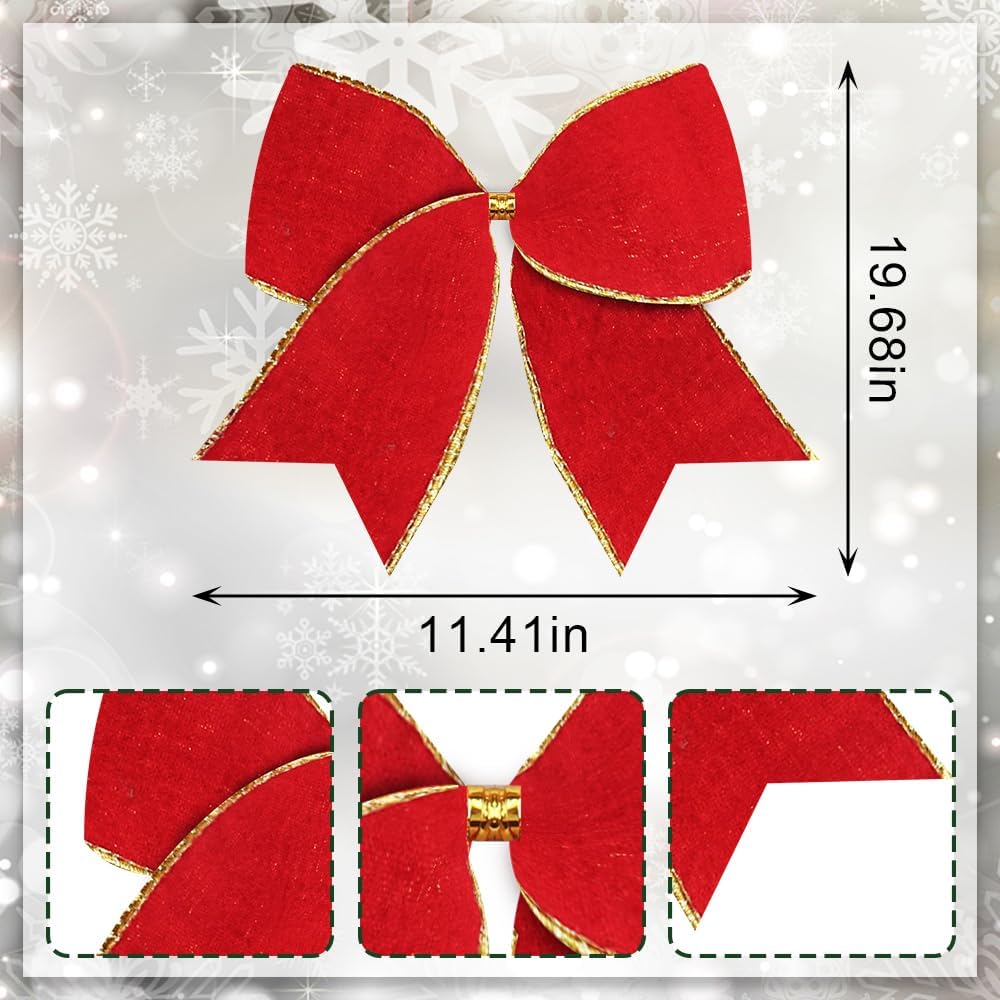 Hying 10 lazos de Navidad para corona, lazos de terciopelo rojo para decoración de árbol de Navidad, lazos de invierno para puerta delantera,