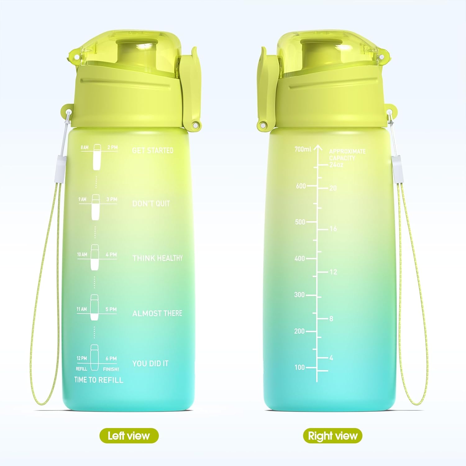 Y&3 Botella de agua deportiva motivacional de 32 onzas y 24 onzas con marcador de tiempo, plástico Tritan libre de BPA, tapa abatible a prueba de