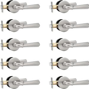 Orger Paquete de 10 manijas de puerta de paso de níquel cepillado sin llave, manijas interiores sin bloqueo, cerradura de puerta de níquel sin llave Orger Paquete de 10 manijas de puerta de paso de níquel cepillado sin llave, manijas interiores sin bloqueo, cerradura de puerta de níquel sin llave