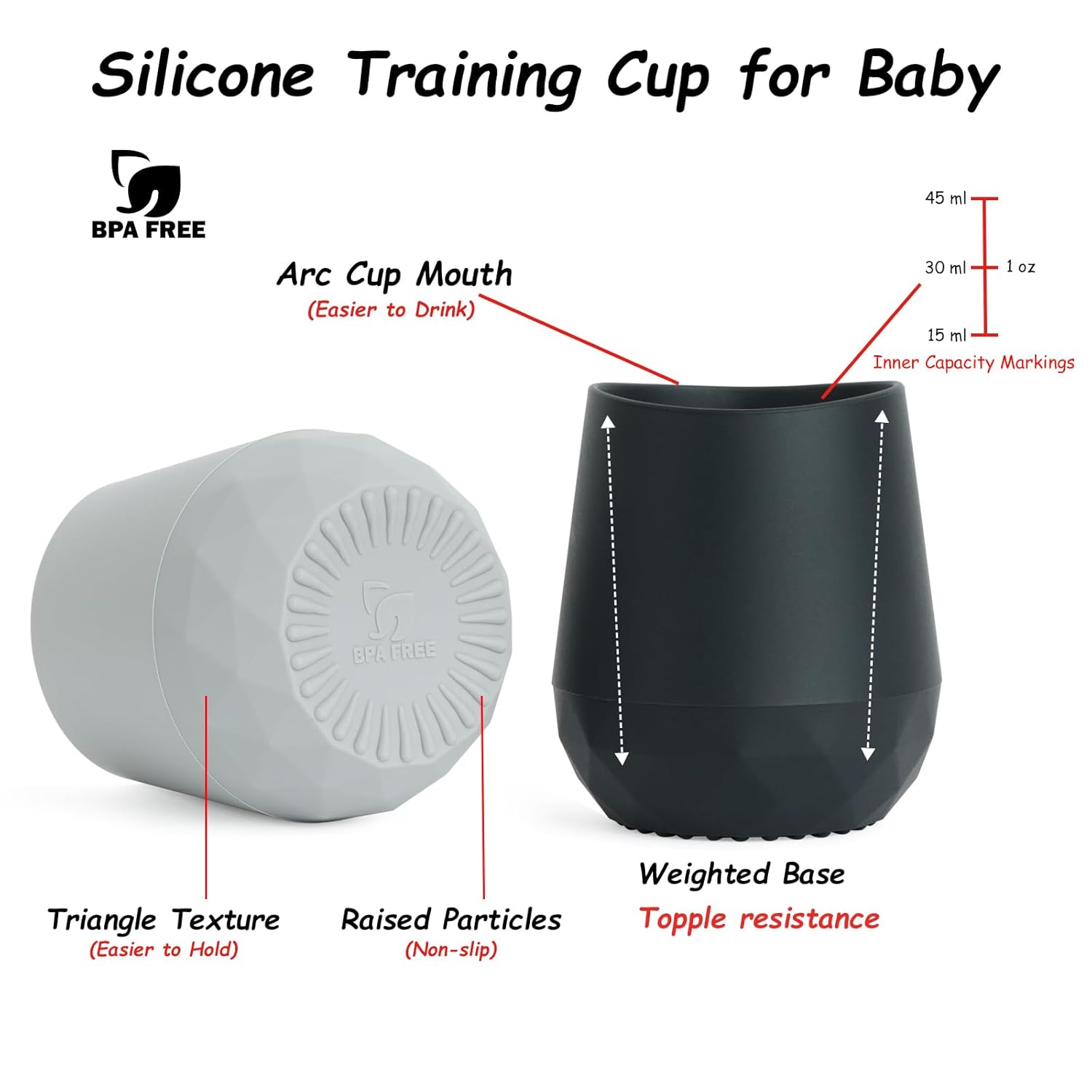 Seposeve Vasos de silicona para bebés de 6 a 12 meses, 12 a 24 meses, paquete de 2 pequeños vasos de silicona de entrenamiento abierto para bebés y