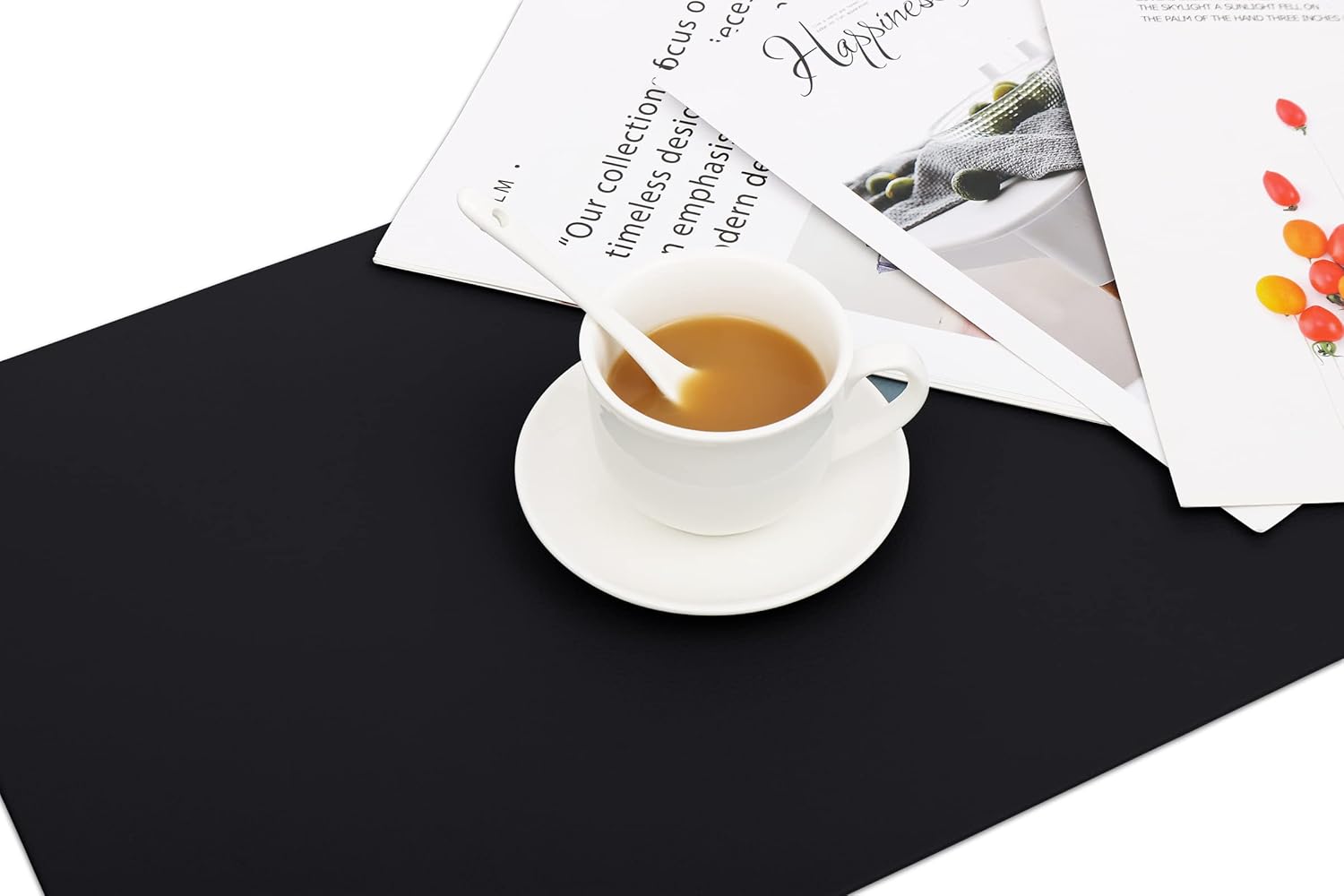 Juego de 6 manteles individuales para mesa de comedor, de cuero negro, impermeables, resistentes al calor, lavables, para interiores y exteriores,