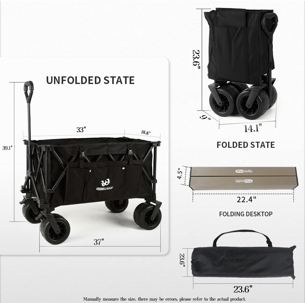 Whitsunday Carro plegable de gran capacidad, carrito de playa, picnic al aire libre, ruedas todo terreno, resistente, para comestibles, jardinería,