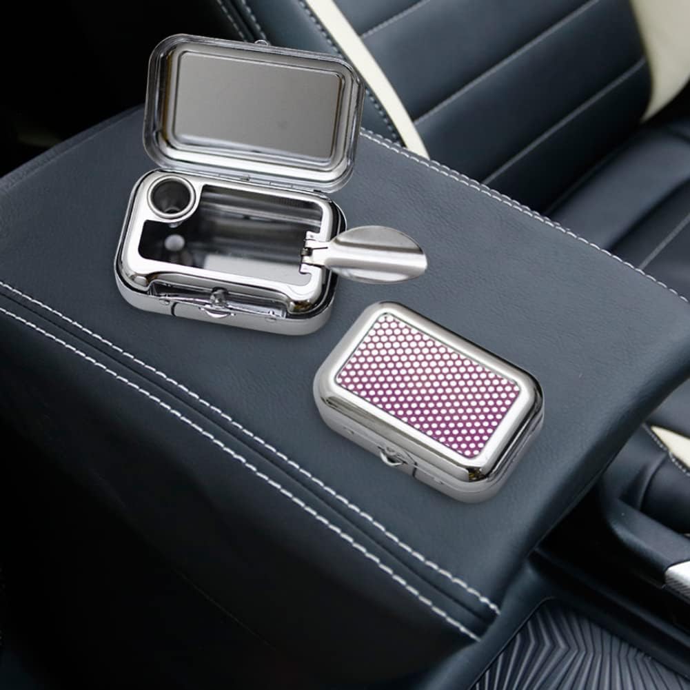 Zcargel – Mini cenicero portátil con tapa, caja de almacenamiento cuadrada con tapa, mini cenicero de bolsillo de metal, cenicero de viaje al aire