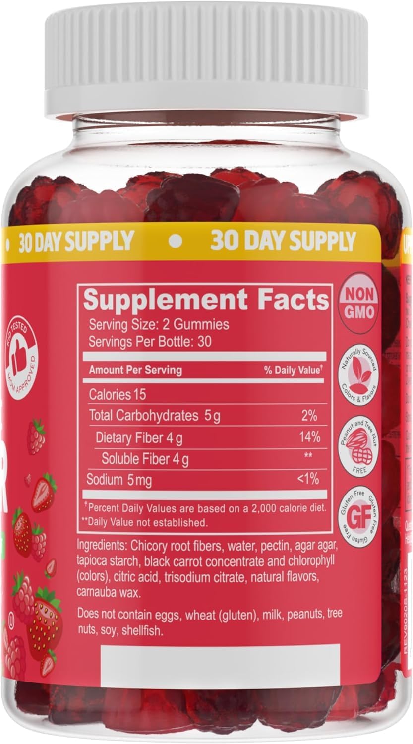Desired Life Prebiotic Fiber Gummies for Adults and Kids  4g Sugar Free Natural Berry Flavored Gummies – Supports Digestive Health and Metabolism.