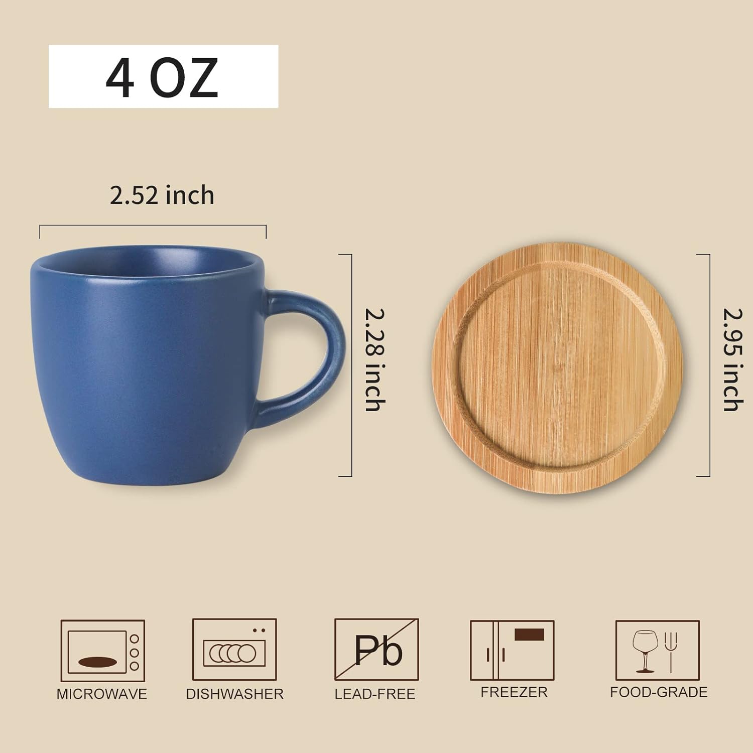 Hasense Juego de 6 tazas y platillos de expreso, tazas Demitasse con asa para bebidas de café, café con leche, capuchino, café moca y té, tazas de