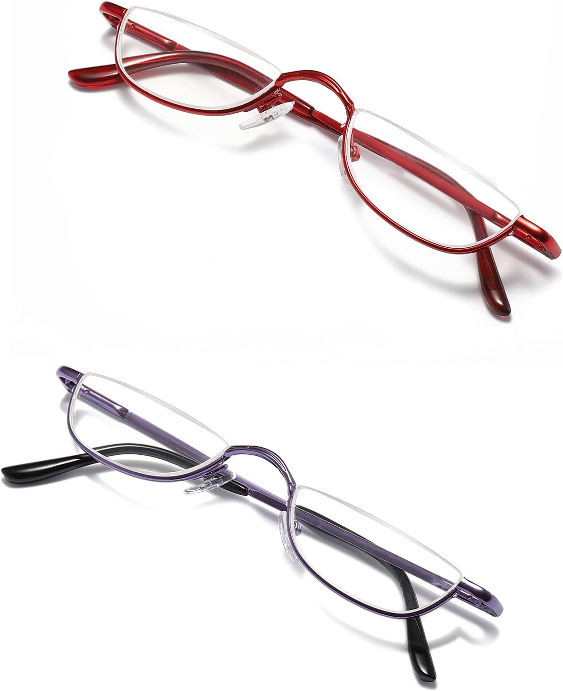 KoKoBin Lentes de lectura de media lectura, 2 pares de lentes con marco de metal de medio borde, lectores de bisagra de resorte con bolsa de cuero