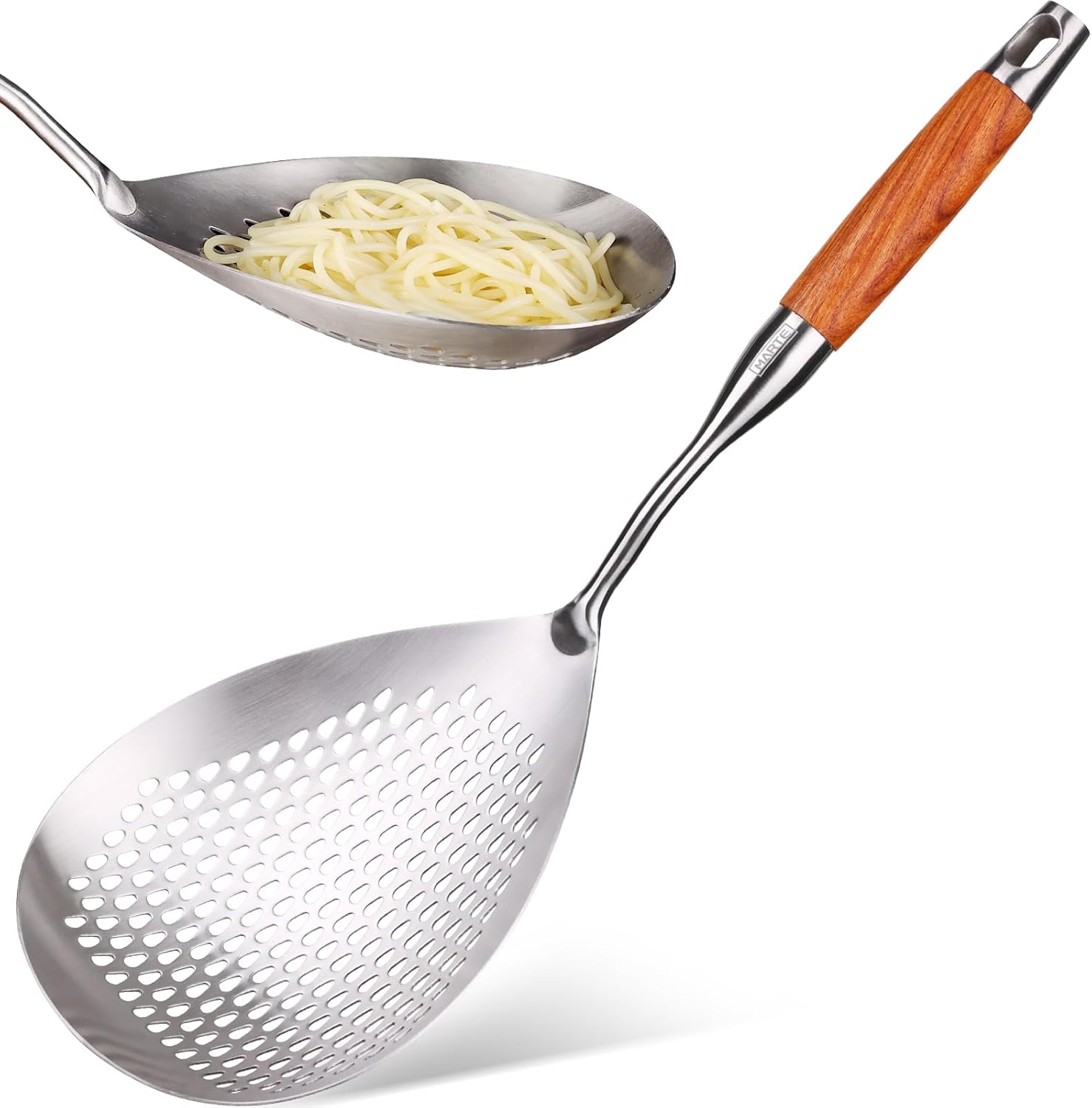 Skimmer – Cuchara ranurada de acero inoxidable 304 de 17 pulgadas para pasta, cuchara para cocinar y freír, cuchara coladora de metal grande con