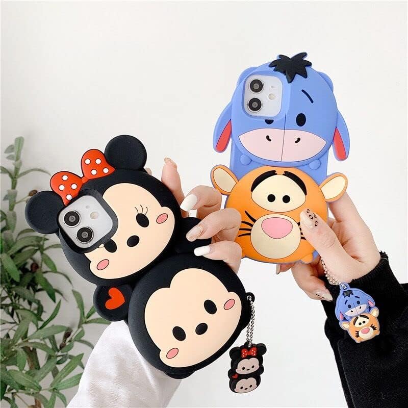Funda de silicona suave con dije para Apple Disney Disneyland 3D de dibujos animados de anime, linda y encantadora para niños y niñas (para iPhone