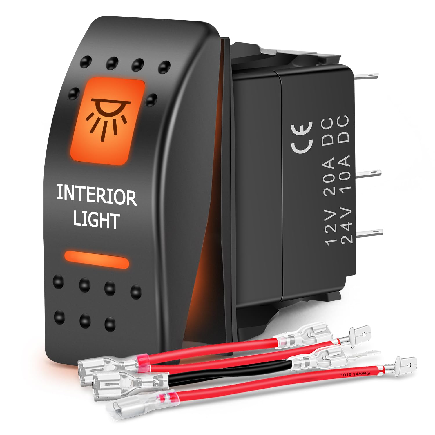 Nilight Interruptor basculante de luz interior UTV, interruptor de barra de luz LED SPST de 5 pines con retroiluminación naranja de 12 V 24 V,