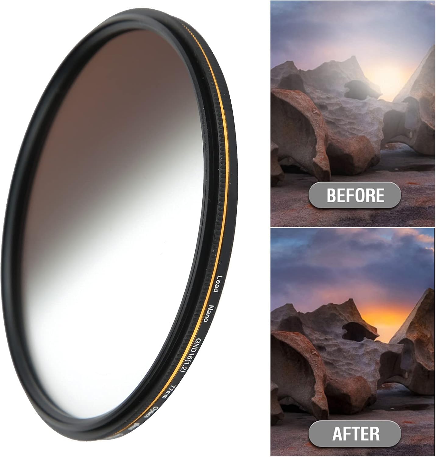 Filtro GND16 ND de densidad neutra, filtro variable de vidrio óptico ultradelgado, filtro de gradiente ND, accesorio de fotografía (3.031 in)