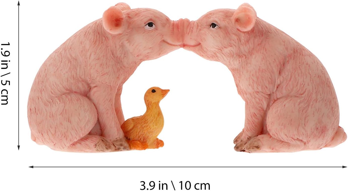 VOSAREA Divertida mini figura de cerdo besando cerdo y pato estatua miniatura de hada de cerdo de jardín de hadas, escultura de animales divertidos,