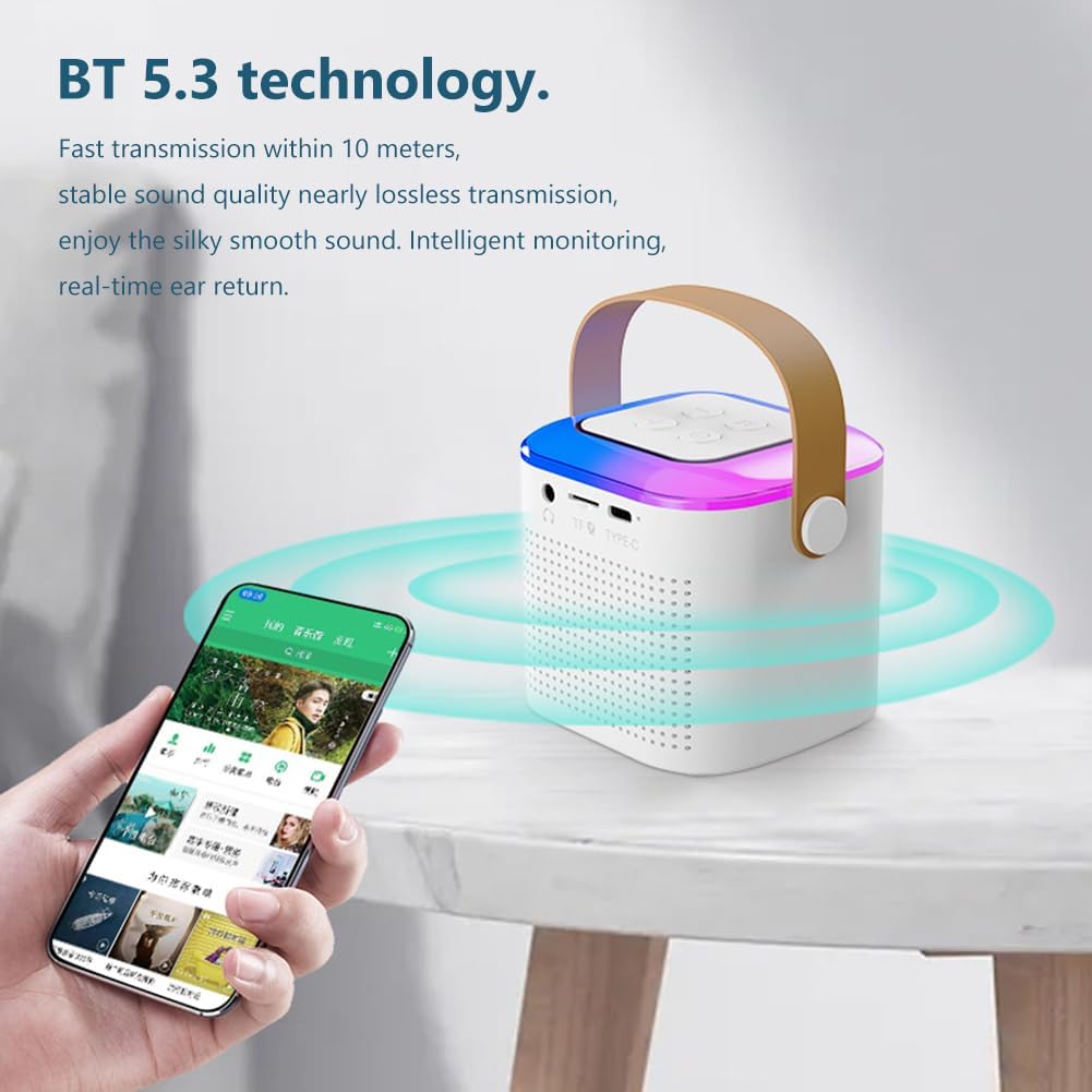 Mini máquina de karaoke para adultos y niños, altavoz portátil de karaoke Bluetooth con micrófono inalámbrico y luces LED, regalos de karaoke para