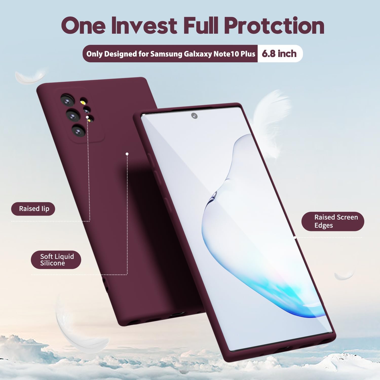 oakxco Funda para teléfono Samsung Galaxy Note 10 Plus con agarre de silicona líquida, bonita funda delgada y delgada de goma TPU suave de gel liso