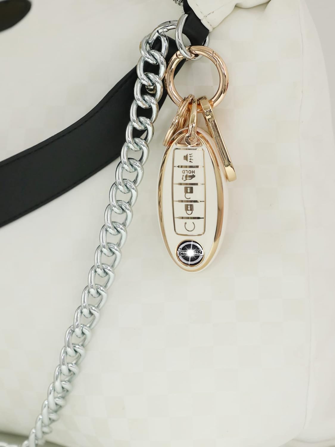 LEERLY Funda para llavero para accesorios Nissan, Blanco