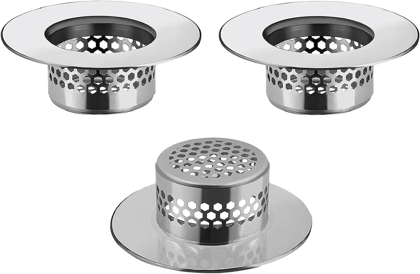 Colador de fregadero de baño (paquete de 3), cubierta de drenaje de bañera, colador de drenaje para lavabo, colador de pelo para lavabo, lavabo de
