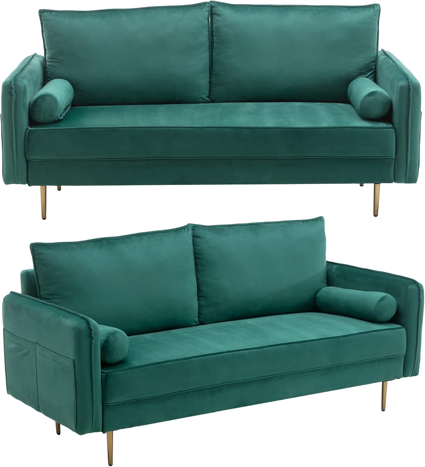 civama Sofá de terciopelo de 70 pulgadas de ancho, sofá de dos plazas tapizado moderno con 2 almohadas y bolsillos laterales, cómodo cojín de