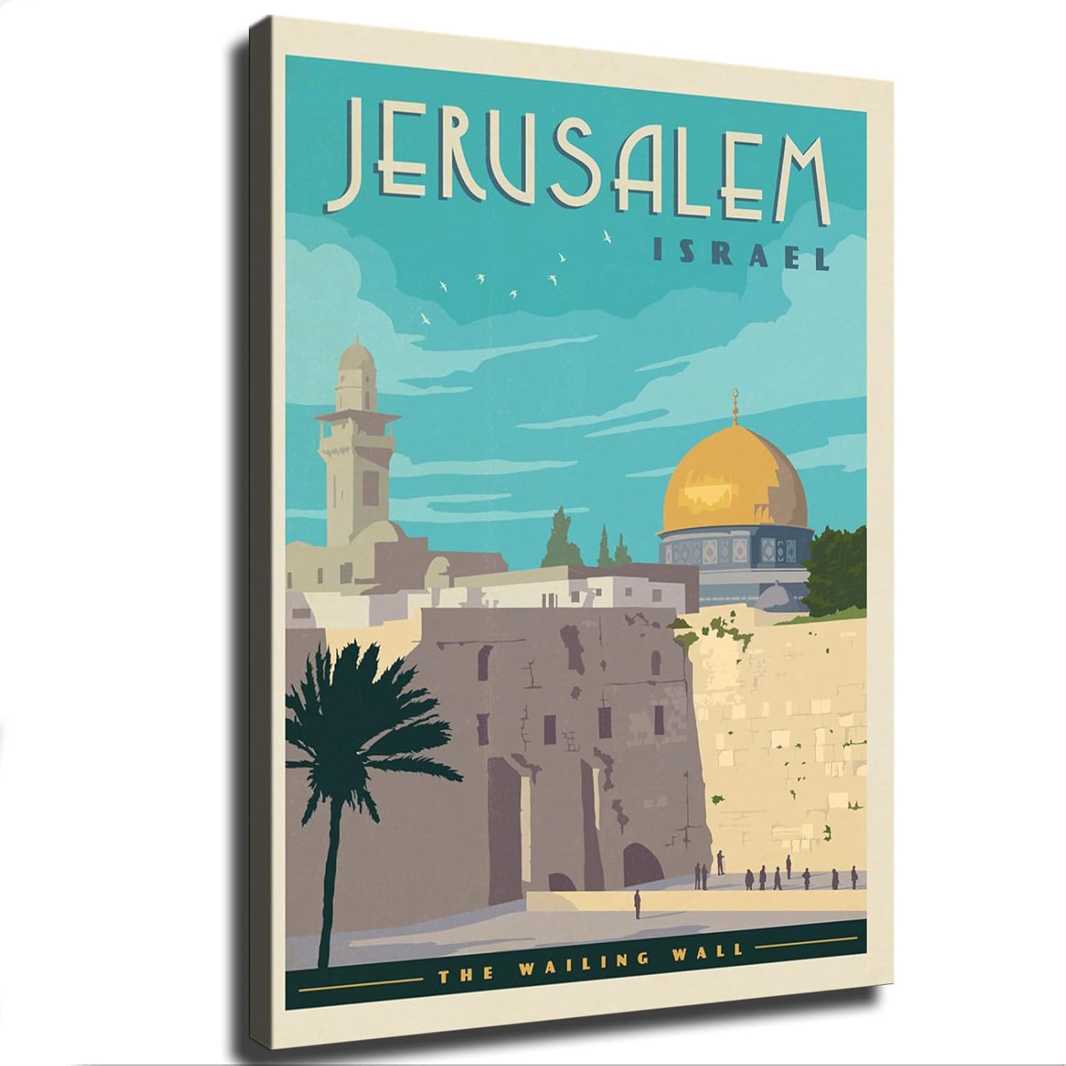 FysaH Pósteres vintage de viaje a la ciudad de Israel Jerusalén, arte de pared, decoración de habitación de preparación, decoración de habitación