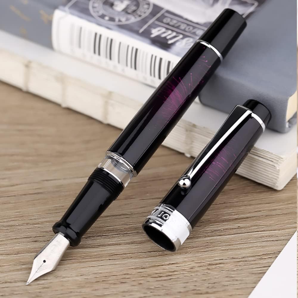 erofa Majohn T5 – Pluma estilográfica de pistón, fuegos artificiales, punta extrafina, gran capacidad de tinta con caja