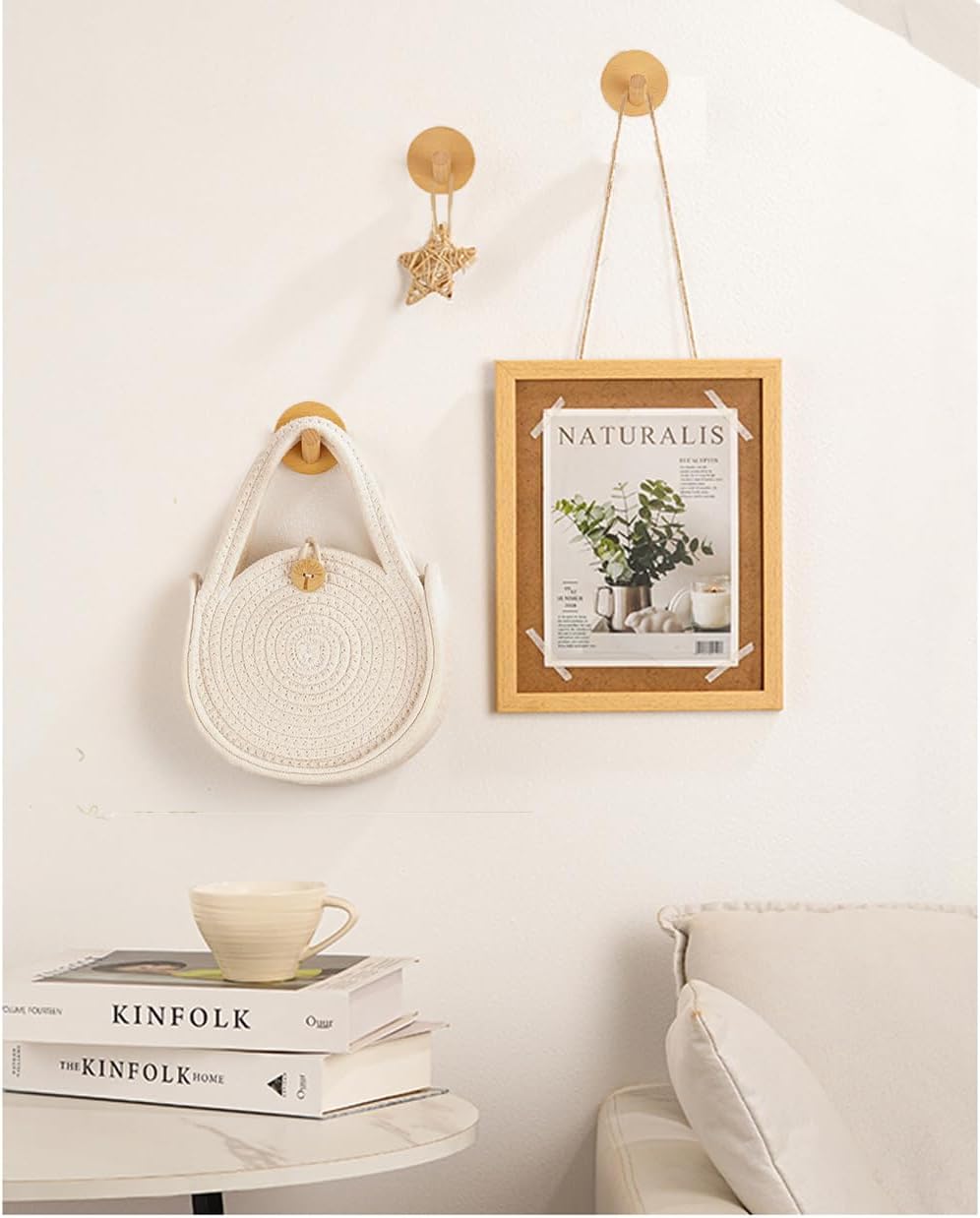 Gancho de pared de madera, gancho adhesivo sin taladro, gancho de madera natural para sombrero de entrada, dormitorio, ganchos decorativos para