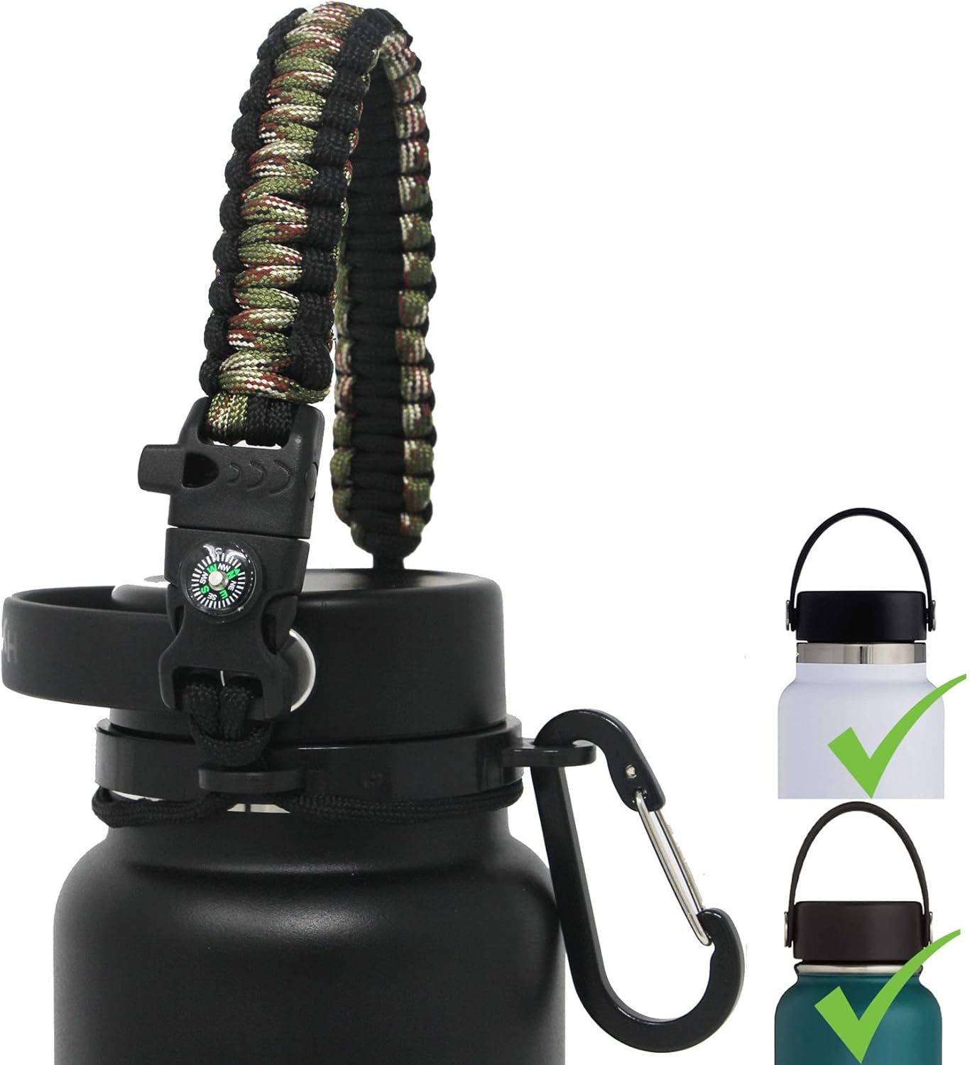 Mango Paracord 2.0 para botellas de agua de boca ancha Hydro Flask, también compatible con frasco de hierro, Simple Modern, Takeya, se adapta a 12