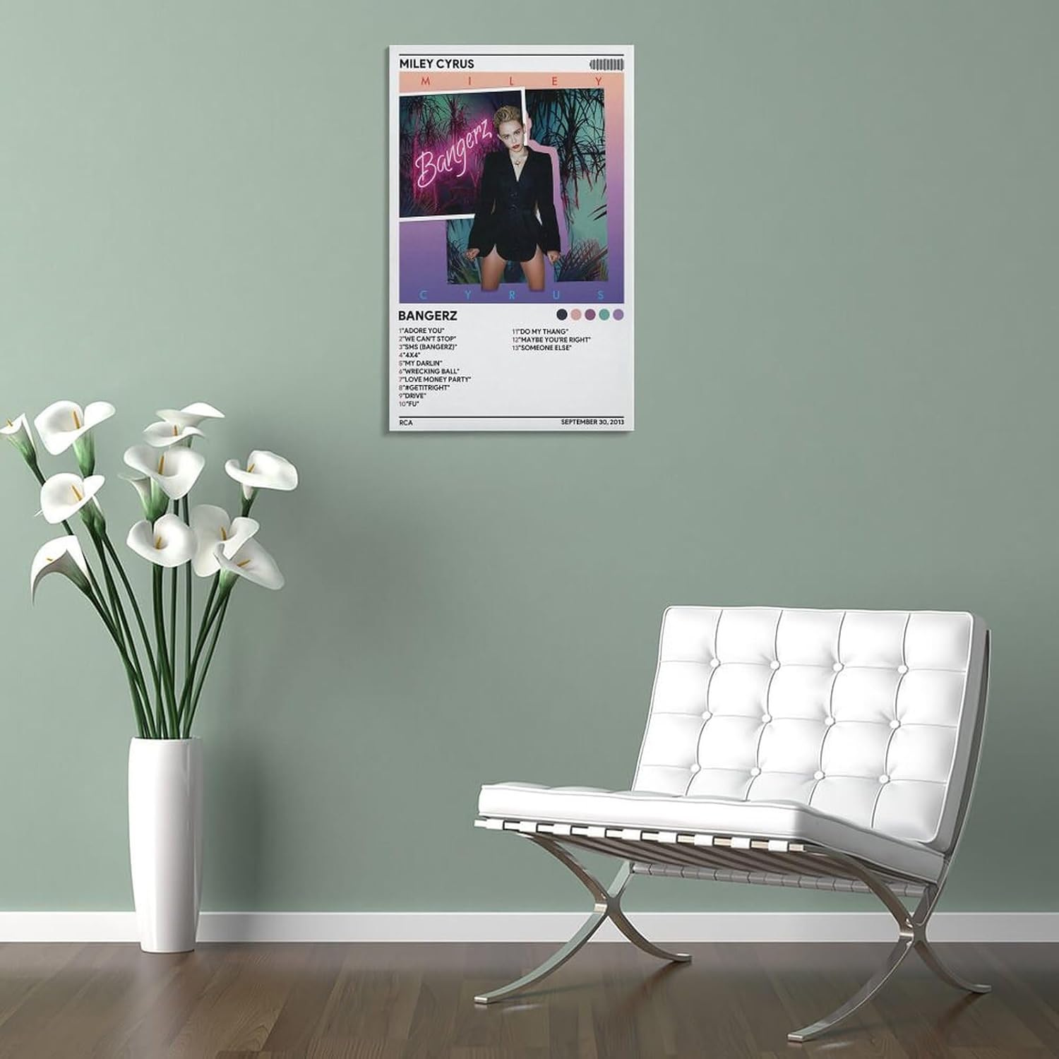 Miley Cyrus – Póster de Bangerz 007 en lienzo para decoración de dormitorio, paisaje, oficina, San Valentín, cumpleaños, regalo, marco, estilo 24 x
